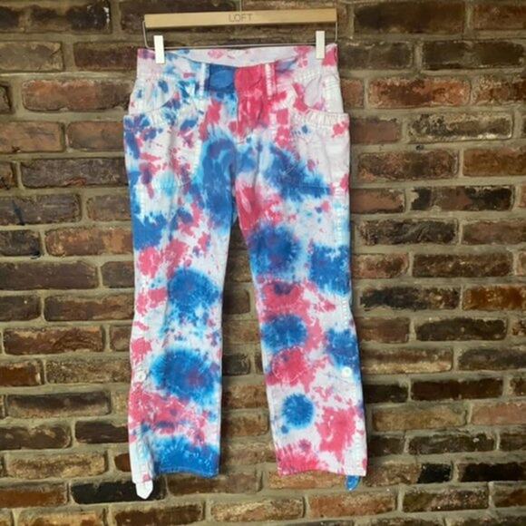 DKNY Custom Tie Dye Pink Blue Convertible Pants Women's Size 6 - Picture 1 of 8